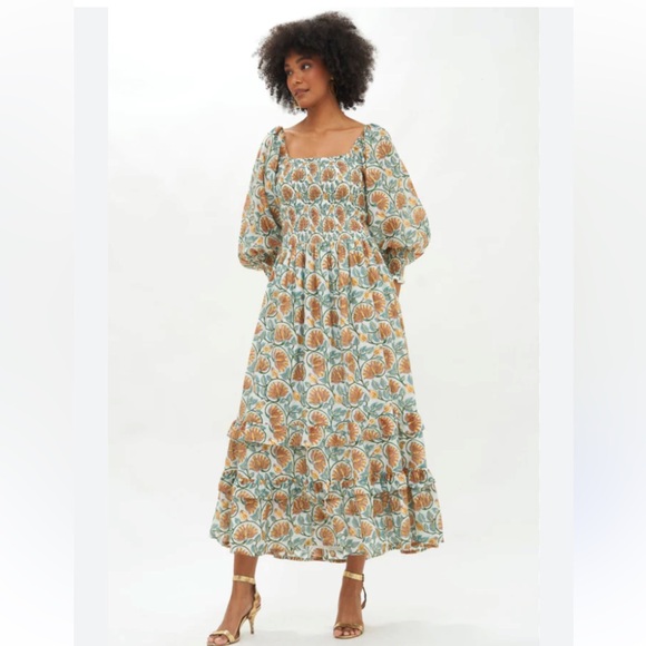 Oliphant Smocked Top Ruffle Dress Montenegro Amber - Picture 1 of 10